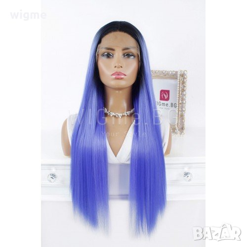 Дълга права синя лейс фронт перука Алиа, снимка 1