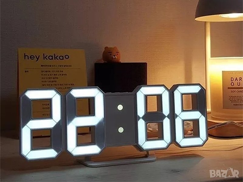 Настолен 3D LED Часовник – час, дата, температура - USB, светещ, снимка 1