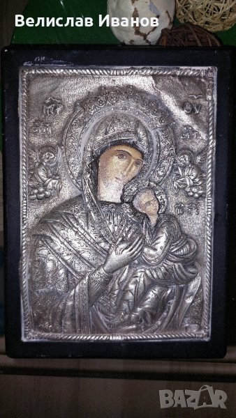 Гръцка сребърна икона проба 950 . Богородица с Младенеца.Стара и автентична. , снимка 1