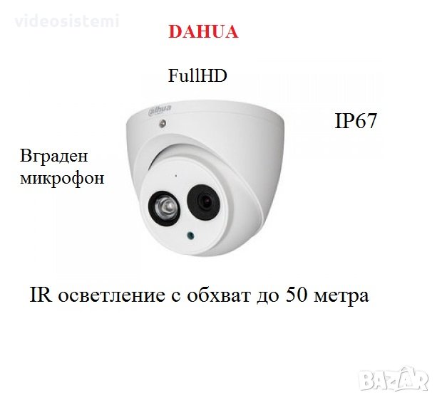 DAHUA FullHD Day/Night HDCVI водоустойчива 4в1 куполна камера 25fps 1080P, снимка 1