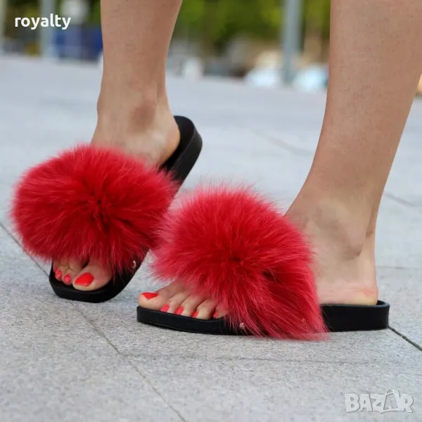 Равни чехли - червени ЕСТЕСТВЕН пух, снимка 1