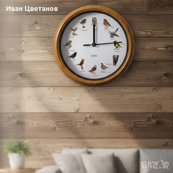 Стенен часовник с автентични птичи песни – природа във всеки час, снимка 1