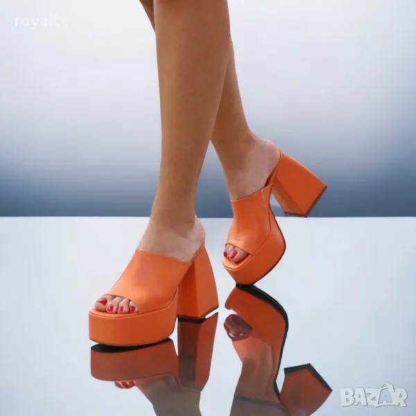 Чехли на ток - оранжева кожа, снимка 1