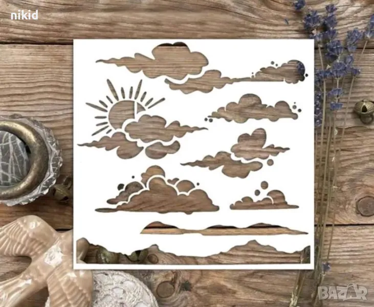 Небе облак облаци слънце пейзаж стенсил шаблон за спрей за торта украса Scrapbooking, снимка 1