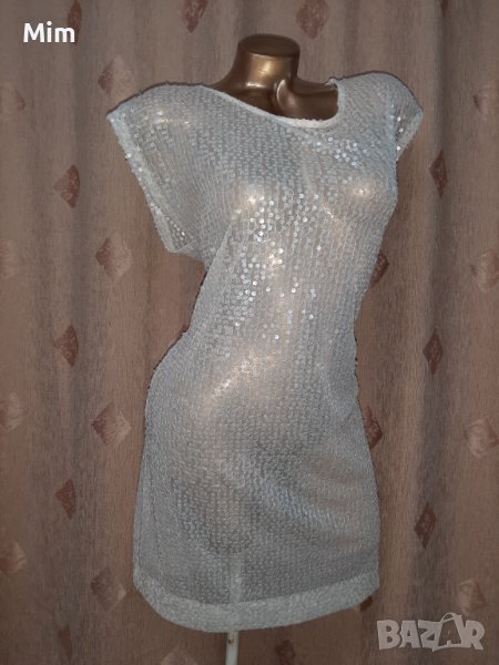 LC   L/XL Бяла прозрачна рокля с пайети , снимка 1