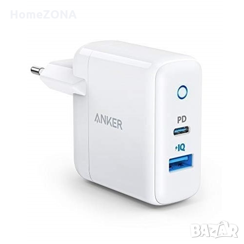 Зарядно за телефон Anker PowerPort PD+2, 33W зарядно с 18W PD и 15W PowerIQ, бял, снимка 1