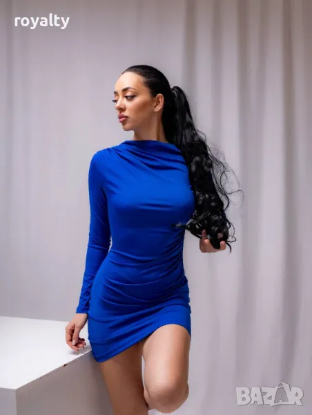 Синя елегантна дамска рокля , снимка 1