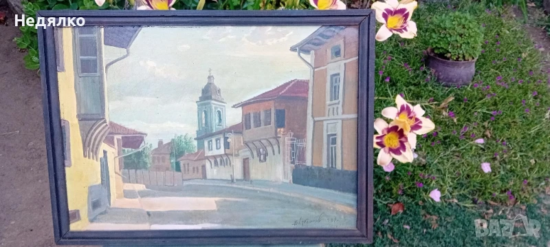 Старо Карлово,темпера,1989г,В.Лукьянов, снимка 1