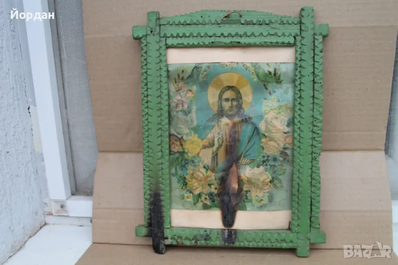 Стара примитивна рамка с Икона, снимка 1