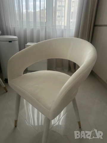 Трапезен стол кресло - бял велур, снимка 4 - Столове - 53613885