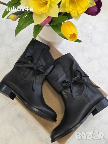 Нови дамски елегантни боти с панделки, изцяло от естествена кожа с топла подплата. , снимка 2 - Дамски боти - 53415853