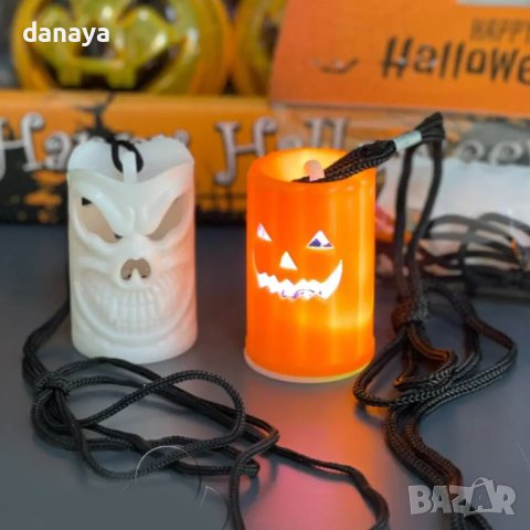 4112 Светещ гердан Тиква череп Halloween аксесоар, снимка 2 - Колиета, медальони, синджири - 42495510