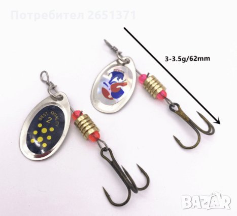 Комплект от десет въртящи блесни в кутия - 18 лв., снимка 4 - Стръв и захранки - 36013383