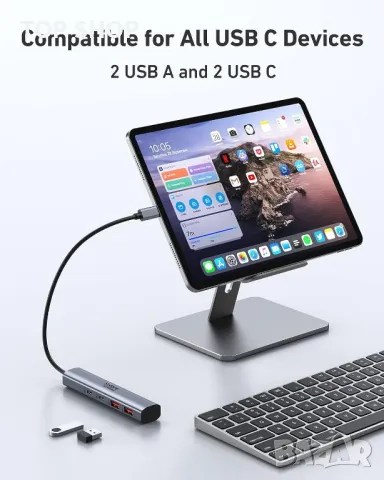 10Gbps USB C хъб, USB C към USB C/A, 4 порта (НЕ поддържа зареждане и монитор), снимка 3 - Кабели и адаптери - 49457545
