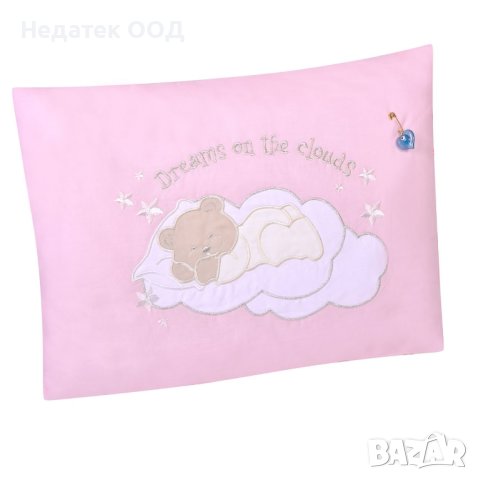 Бебешка възглавница Мече, 38х28 cm, розова, снимка 1 - Спално бельо и завивки - 42257998