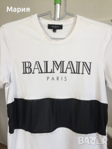 Л / ХЛ Оригинална Balmain Дамска Туника Тениска Бяла Черна Еластичен памук, снимка 3 - Тениски - 51546827