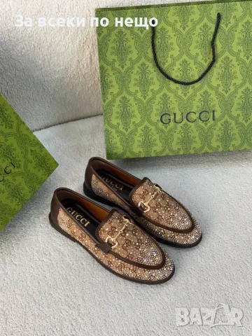 Gucci Дамски Ежедневни Обувки Тип Мокасини С Кристали И Златист Детайл - 2 Цвята Код SEM-1013