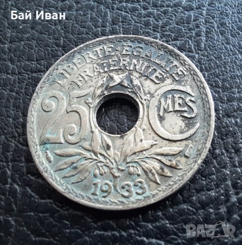 Стара монета 25 сантима 1933 г. Франция - топ !