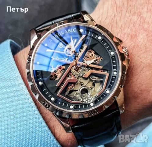 НОВ Мъжки автоматичен часовник Rose Gold, снимка 2 - Мъжки - 53529886