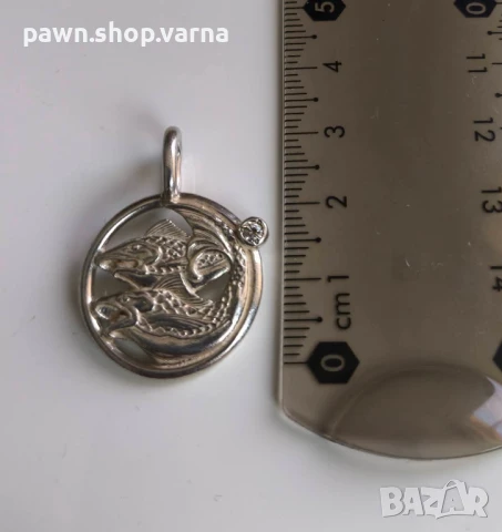 Сребърна висулка „Риби“ с фианит – 925 проба, снимка 5 - Колиета, медальони, синджири - 50895971