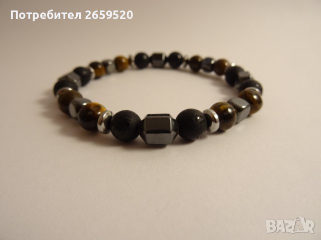 Водоустойчива мъжка гривна от естествени камъни, снимка 3 - Гривни - 39719740