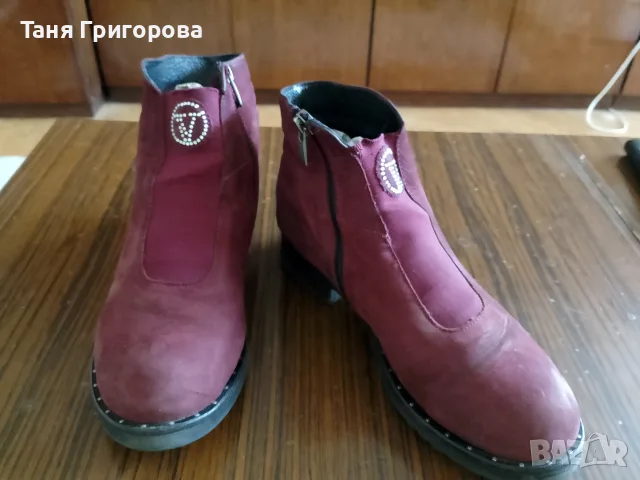 Ниски дамски боти бордо естествен велур, снимка 2 - Дамски боти - 56039985