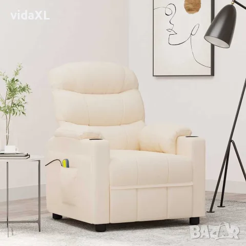 vidaXL Масажен стол, кремав, текстил, снимка 2 - Маси - 56152633