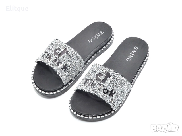 Блестящи дамски плажни чехли с кристали за летни ТикТок моменти на брега и пясъка, снимка 7 - Чехли - 52871995
