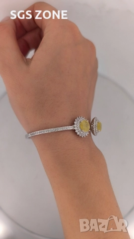 Стилна сребърна гривна с жълт сапфир, снимка 7 - Гривни - 52749408