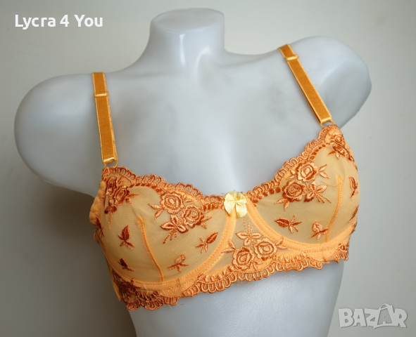 Оранжев тюлен сутиен с прозрачни чашки и бродерии 75А/В размер