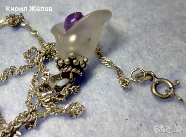 СРЕБЪРЕН ПЕНДАНТ ЦВЕТЕ КАМБАНКА с ВЕНЕЦИАНСКО СТЪКЛО МУРАНО и АМЕТИСТ с ВЕРИЖКА от СРЕБРО 925 49763, снимка 8 - Колиета, медальони, синджири - 50416535