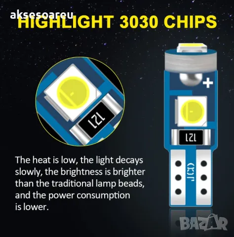  Нова T5 Led крушка 3SMD с 3030 чипове Супер ярки крушки за автомобилни табла Лампа на арматурното, снимка 18 - Аксесоари и консумативи - 50389893
