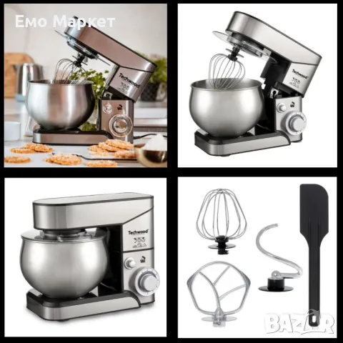Планетарен миксер с купа от инокс Techwood TRO-1055, 1000W, 5л., 3бъркалки, 6степени + Pulse  