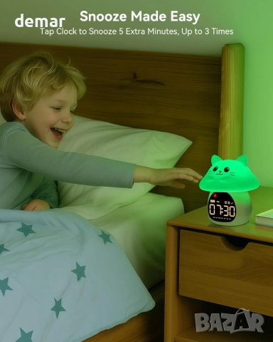 Yiliaw Будилник за сън с нощна RGB светлина за деца, 6 алармени тона и бял шум, коте, снимка 8 - Детски нощни лампи - 52088193