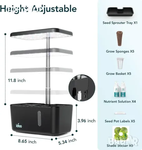 Система за хидропонно отглеждане iDOO с тава за покълване, LED светлина за растеж, снимка 7 - Басейни и аксесоари - 49965388