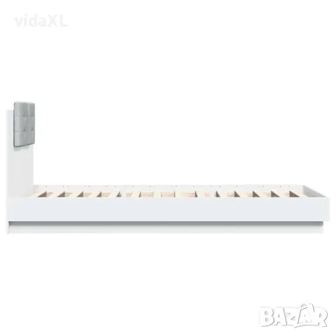 vidaXL Рамка за легло с табла и LED осветление, бяла, 90x200 см, снимка 7 - Спални и легла - 56146763