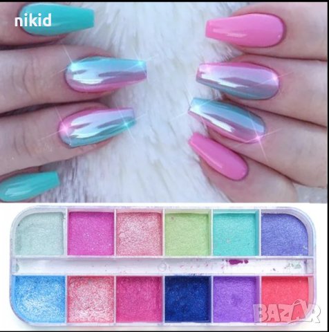 12 цвята перлен прах за нокти за ефект русалка блясък пигмент пигменти пудра