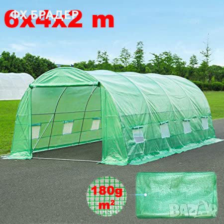 24кв.м Покривало за оранжерия 6x4x2M PREMIUM с 2 врати и 12 прозореца, UV защита 180 гр./м2