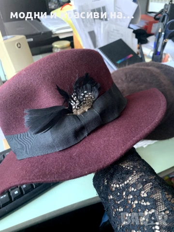 Дамски шапки федора- бордо и шоколадово кафяво, снимка 2 - Шапки - 53258018