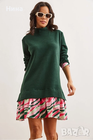 Интересна, мека и топла дамска рокля фино плетиво