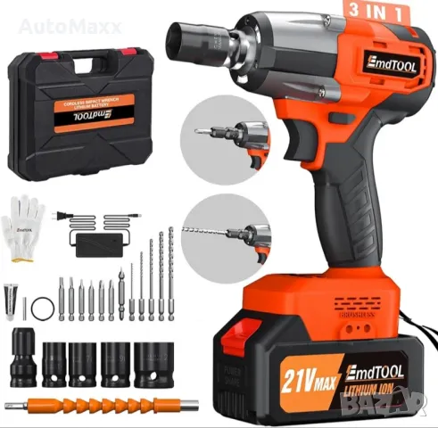 Акумулаторен ударен гайковерт, 1/2-инчов задвижващ ударен ключ с висок въртящ момент, 2500RPM 