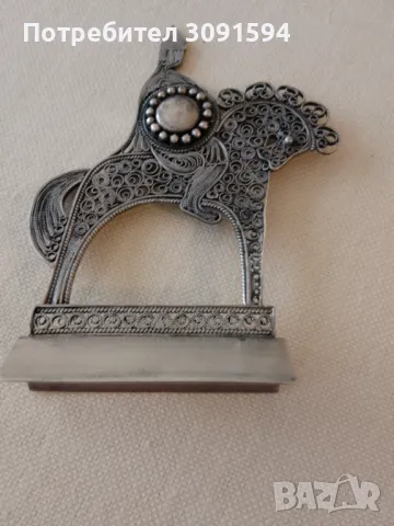 Руска Красива фигура, изработена филигран от сребро, представляваща ездач на кон., снимка 5 - Антикварни и старинни предмети - 48606082