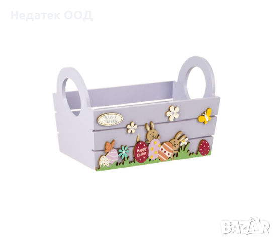 Великденска кошница, Яйца, Зайчета, лилава, 19x11x12cm
