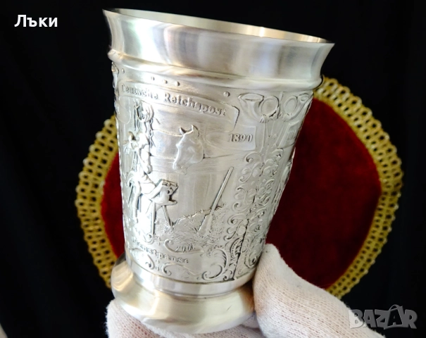 Чаша от калай за вино с пощенски коне. , снимка 8 - Антикварни и старинни предмети - 51584781