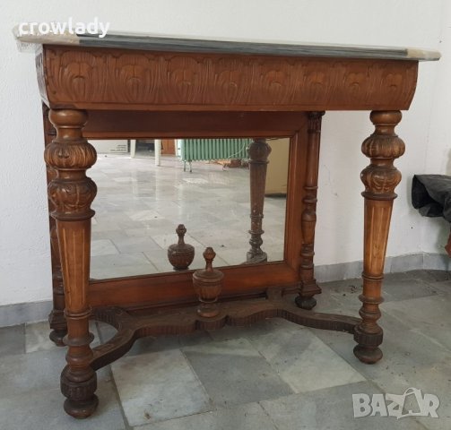 Уникална ръчно резбована дървена мебел с черен гранит и огледало, снимка 3 - Маси - 41615160