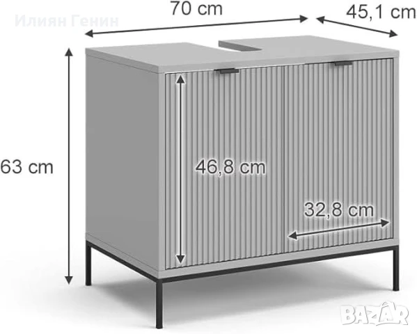 Шкаф за мивка Vicco Eliza, сив, 70 x 63 см с врати и чекмедже, снимка 3 - Шкафове - 50556723