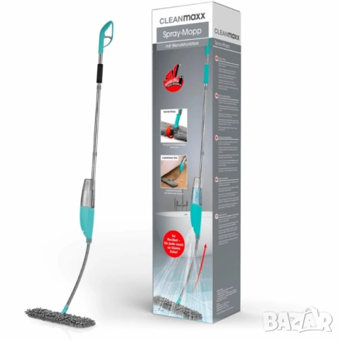 Спрей моп CLEANmaxx със сменяема кърпа и телескопична дръжка – чист под без кофа и без навеждане