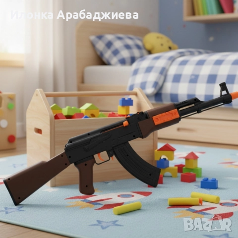 Играчка автомат AK-47 Калашников – 63 см, с меки патрони и мишени, снимка 2 - Други - 52818320