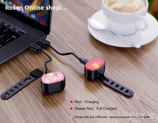 LED Комплект фар и заден стоп за велосипед и тротинетка, водоустойчиви с акумулаторна батерия, снимка 7 - Велосипеди - 40614737