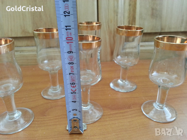 Стъклени чаши чашки златен кант, снимка 6 - Антикварни и старинни предмети - 36401896